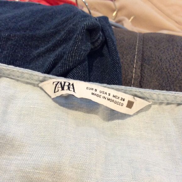 ZARA Light Denim Blue V Neck Layered Dress Small S Linen Blend Babydoll - Picture 5 of 5